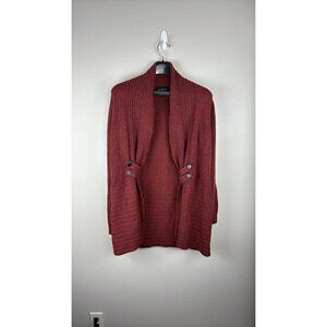Fortune + Ivy - Medium  Burgundy Shawl Collar Cardigan With Button Strap Details